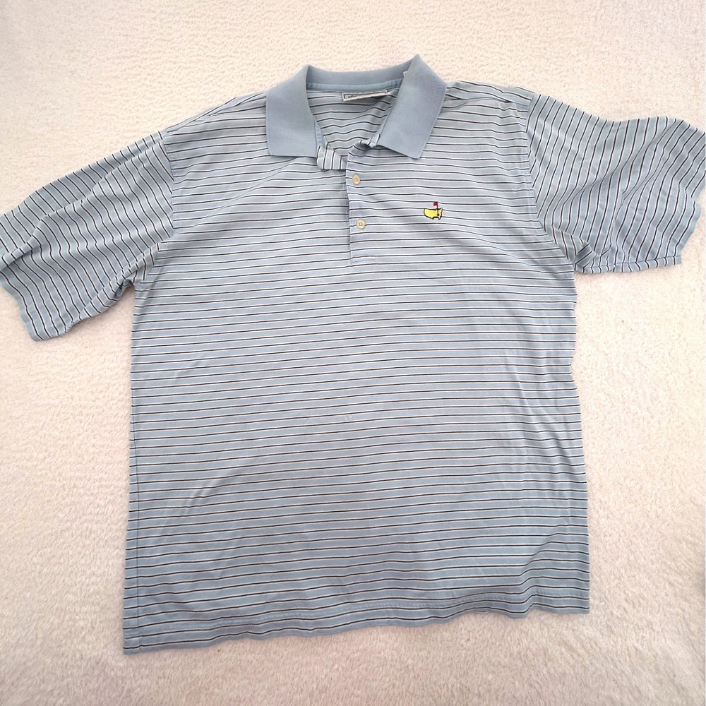Augusta National Golf Shop Masters Polo Shirt Blue Striped Mens Large Cotton